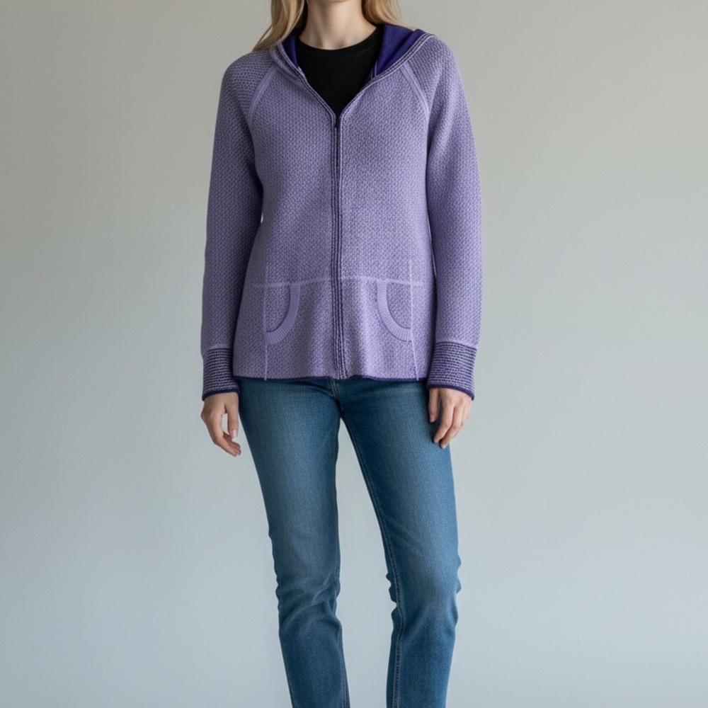 Title Nine Mombetta Purple Hooded Knit Cardigan L